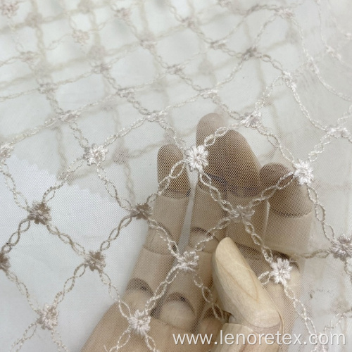 Diamond Checked Knit Lace Mesh Embroidered Net Fabric